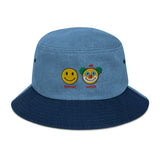 Clowned Smiley Denim Bucket Hat