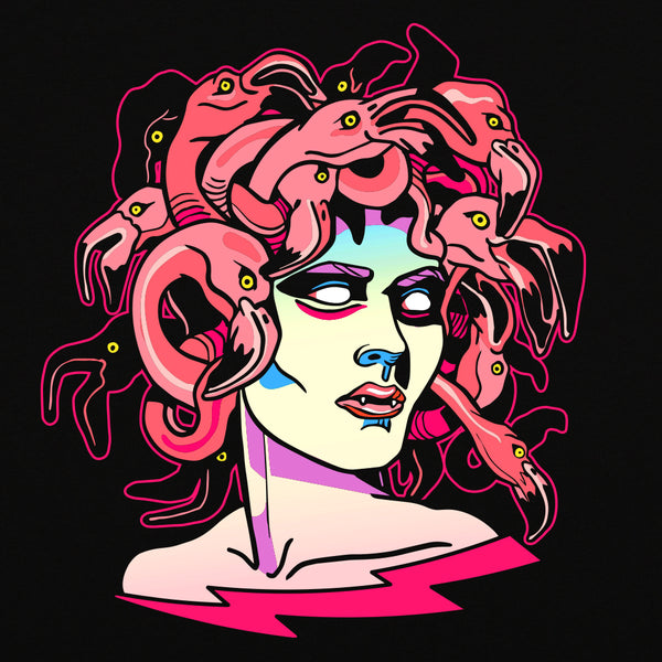 Flamingo Medusa on Black Unisex T-Shirt